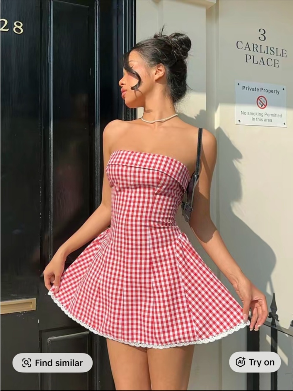 Red Gingham Strapless Mini Dress SMALL